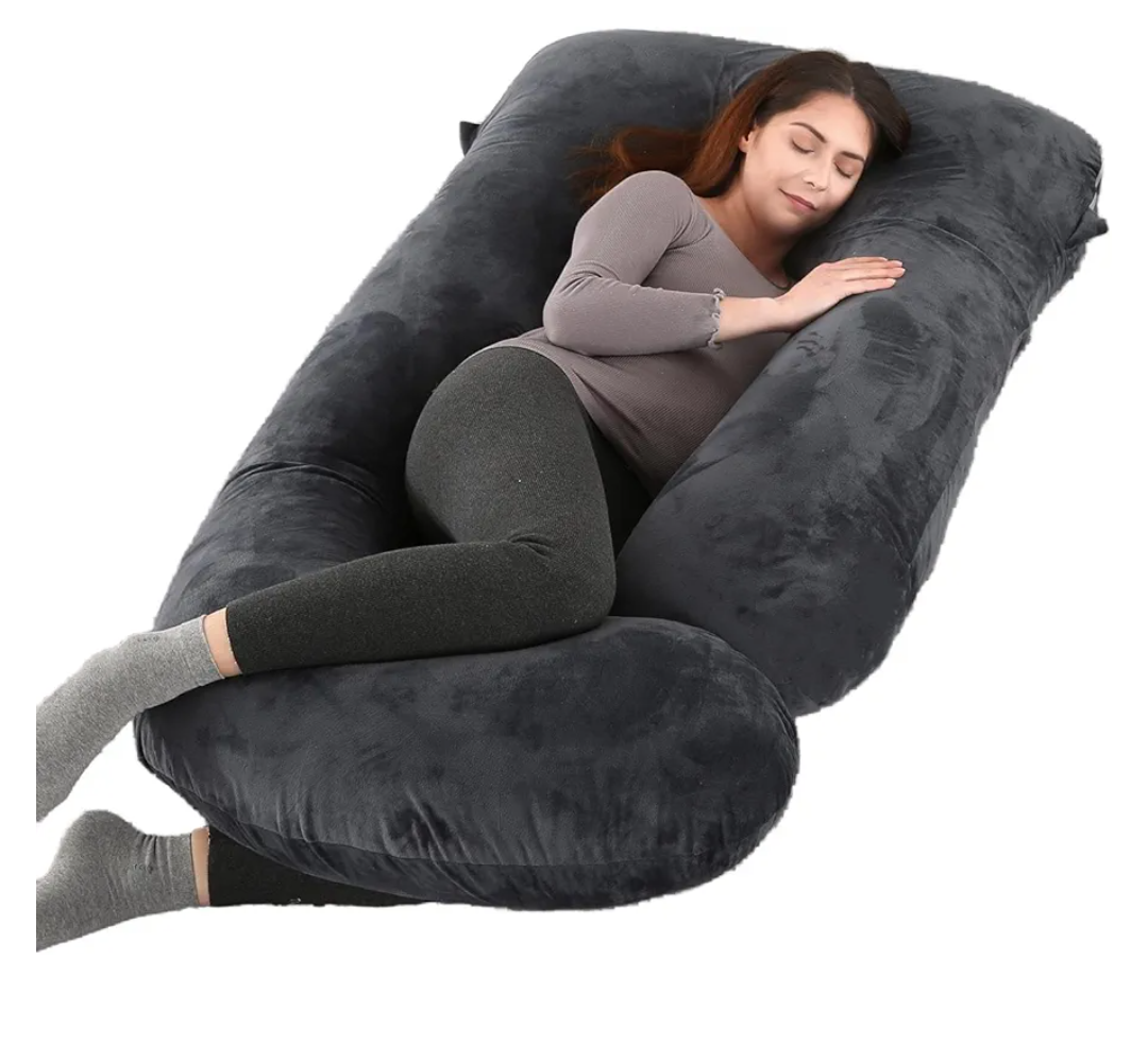 ALLOPERA Pregnancy Pillow, Full Body 57 Inch Maternity Pillow with Removable Washable Cover - Sleep Support for Legs, Back, Neck, Shoulder, HIPS, Belly for Pregnent Women, Black Grey Velvet Cover
