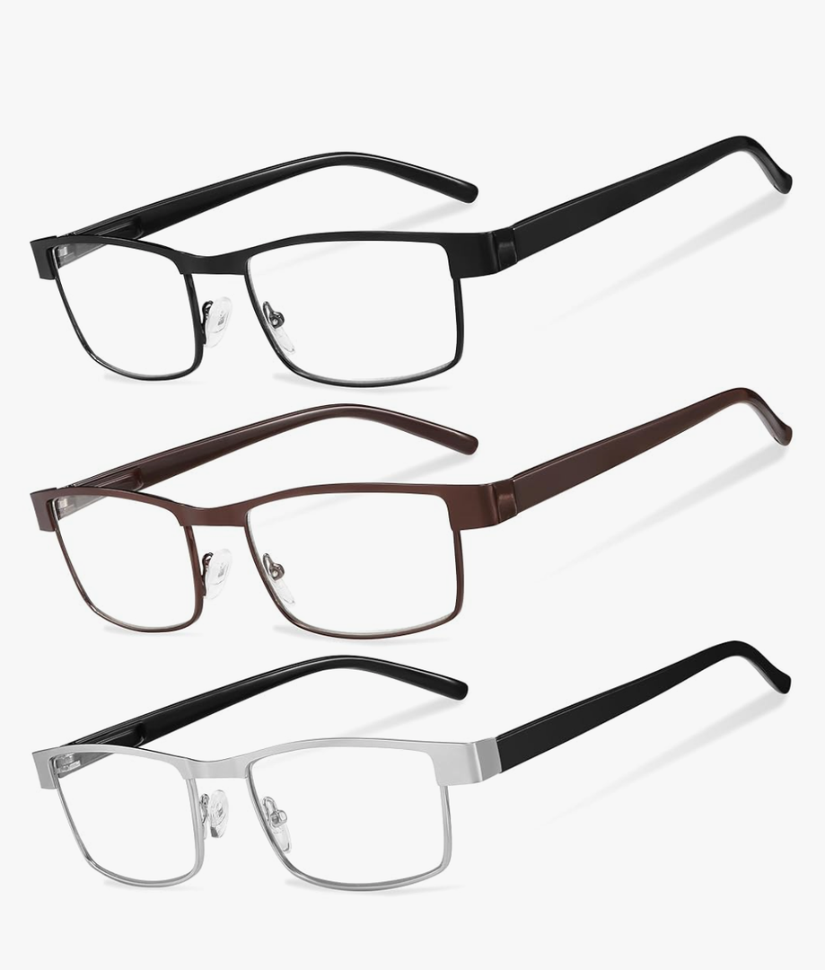 BLS Businessman Rectangular Reading Glasses - Professional Durable Readers - Blue-Light Blocking Lenses