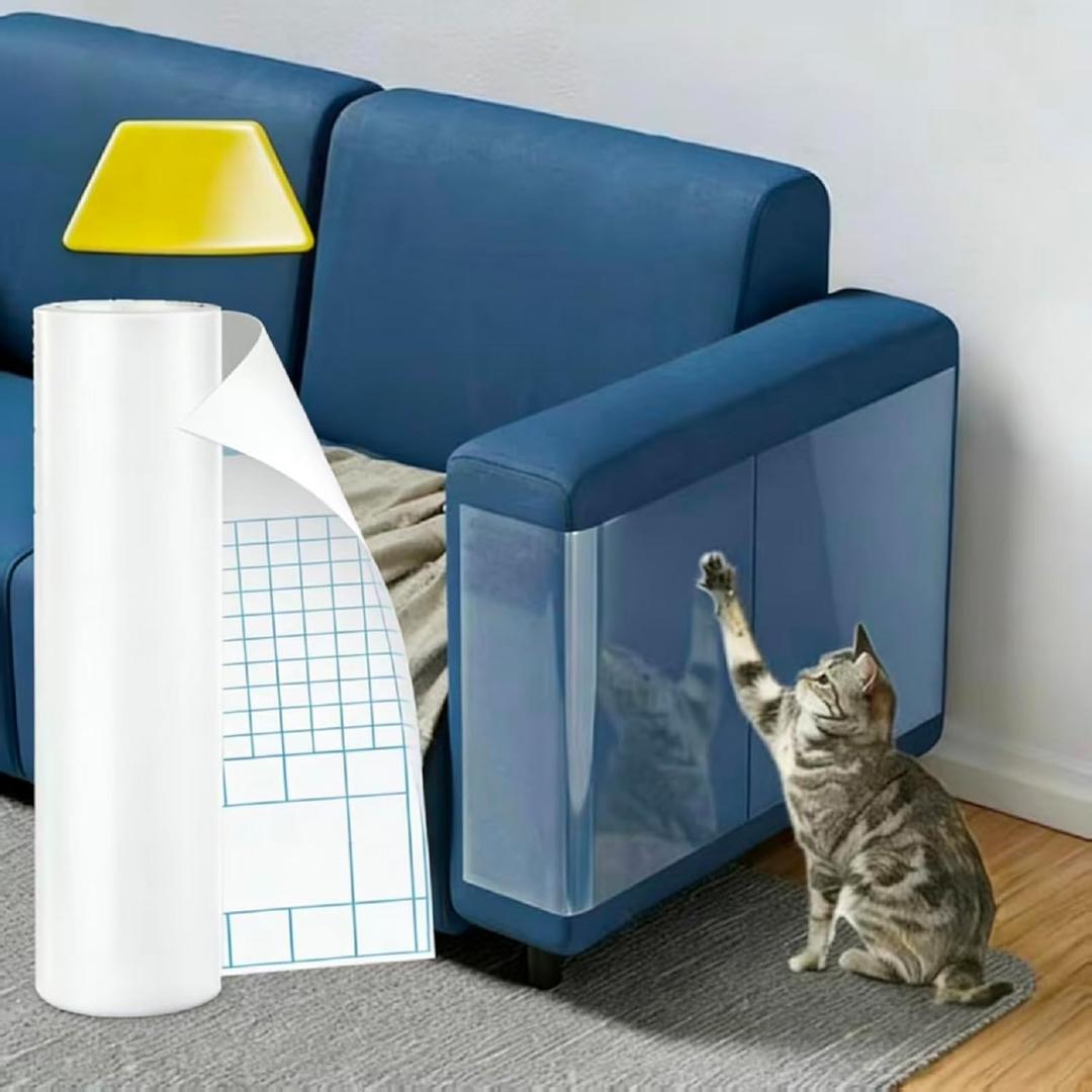 Cat Scratch Tape for Furniture - 197"x16.5" Extra Large Roll, 0.15mm Thick Anti Scratch Adhesive Film, Clear Protector for Leather & Fabric Sofa Couch Corners, Residue-Free Pet Safe