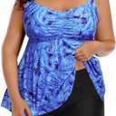 Aqua Eve Women Plus Size Tankini Swimsuit Two Piece Flowy Swimdress Bathing Suits with Shorts M