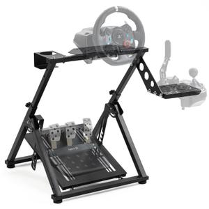 Gazzyt Foldable Racing Wheel Stand Adjustable Racing Cockpit Compatible with Logitech/Thrustmaster/Fanatec R5 R9 G29 T248 T500 Sturdy Gaming Stand,Space-Saving Design Wheel and Pedals Not Included