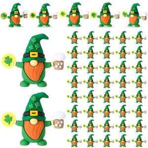Halloscume 50 Pcs Mini St. Patrick's Day Gnomes Mini Leprechaun Figures Miniature Gnomes Figurines Tiny Green Irish Shamrock Figurines St Patricks Day Ornaments Gifts for Home Tiered Tray Decor