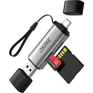 SD Card Reader, Aluminum USB C & USB 3.0 2-in-1 Micro SD Card Adapter | Compatible with iPhone 17/16/15, MacBook Pro/Air, iPad, Android, High-Speed Memory Card Reader - Space Gray