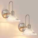 Wall Sconce Set of 2, Nickel Vintage Light Fixtures with Round Clear Glass Lampshade, Hardwired Sconces Wall Lighting for Bedroom, Bathroom, Living Room | Includes 2 LED Bulbs