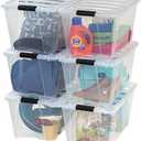 IRIS USA 54 Qt Stackable Plastic Storage Bins with Lids, 6 Pack - BPA-Free, Made in USA - See-Through Organizing Solution, Latches, Durable Nestable Containers, Secure Pull Handle - Clear