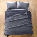 HORIMOTE HOME 100% Linen Front/100% Cotton Back Quilt Set King Size, Steel Blue Pre-Washed European Flax Linen Quilt, Diamond Stitch Bedspread Coverlet Bedding Set 3-Piece for All Seasons