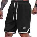VOGSTART Mens Waffle Sweat Shorts Basketball Athletic Casual Midweight 8'' Inseam Shorts with Pockets (S-XXL) (Black, L)