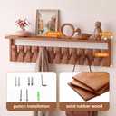 homeleafy Wall Mounted Coat Rack with Shelf, 12 Flip-Down Hooks, Walnut | 12 Magnetic Flip-Down Hooks, Solid Rubberwood, 77 lb Load, 4.7 in Shelf, Hidden Mount, Space-Saving Entryway Storage