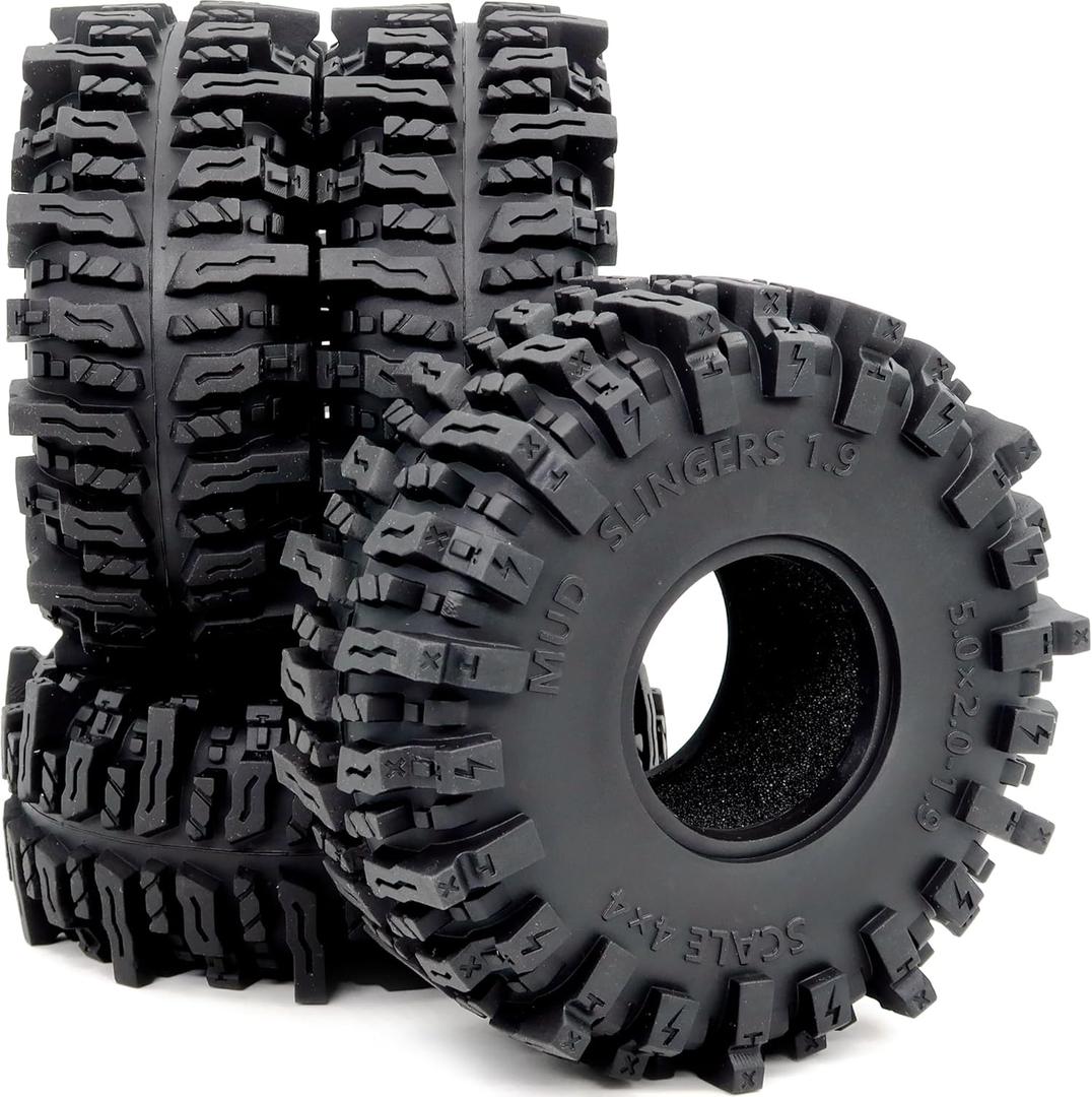HOBBYSOUL 5.0'' Tall RC 1.9 crawler tires (Super Soft Sticky) T10 Mud Slingers Tyre For 1/10 Rock Crawling TRX4 high trail SCX10 Wraith Upgrade, HS701546