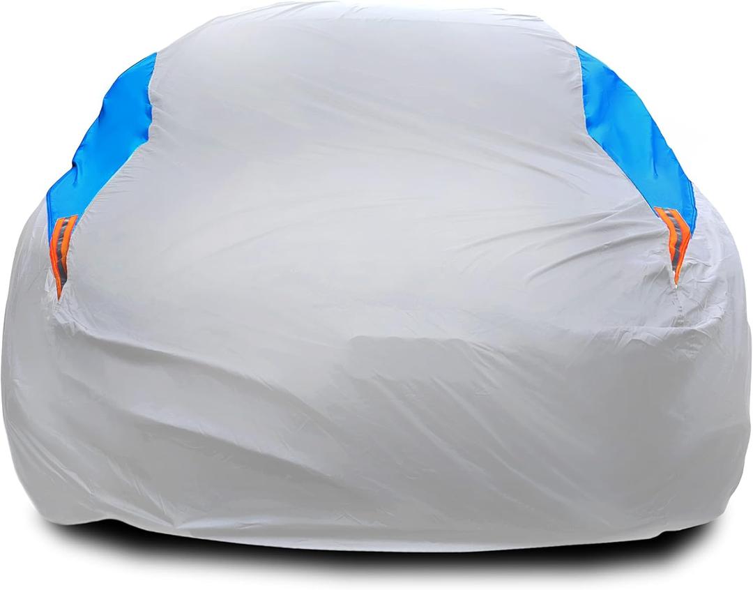 MORNYRAY Waterproof Car Cover All Weather Snowproof UV Protection Windproof Outdoor Full car Cover, Universal Fit for Sedan (Silvery, A5-Fit Sedan Length(194-206 inch))