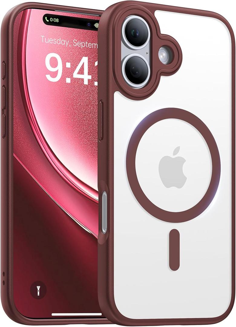 Magnetic for iPhone 17 Case,[Anti-Slip][Compatible with MagSafe][Military Grade Drop Protection] Shockproof Protective Translucent Matte Phone Case for iPhone 17 Case,Wine Red