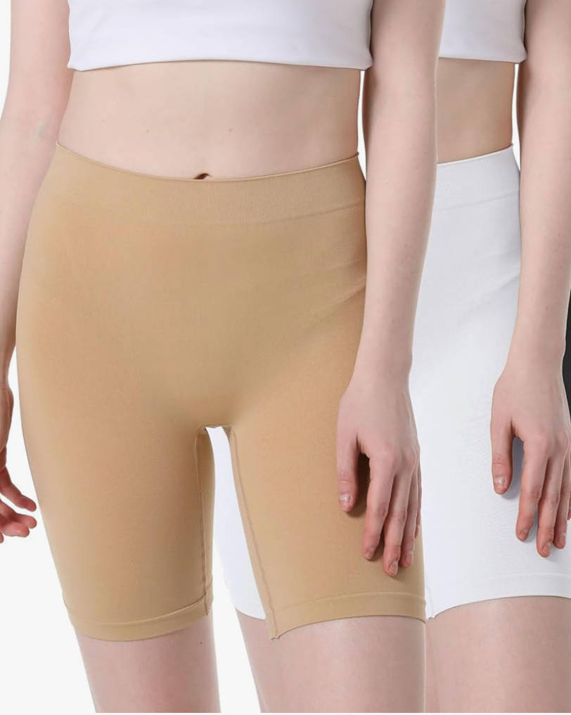 Reamphy 2 Pack Slip Shorts for Women Under Dress,Comfortable Smooth Yoga Workout Biker Shorts(White+Nude,XL)