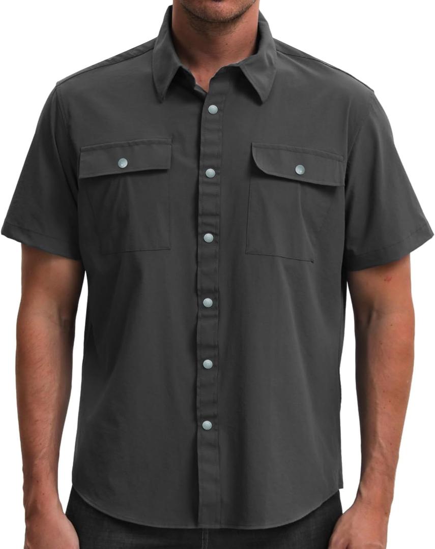 TUNEVUSE Mens Short Sleeve Button Down Shirt Casual Work Dress Shirt Lightweight Summer Shirt with 2 Pockets (Green, S)