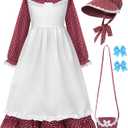 Pioneer Girl Costume with Accessories Prairie Dress Girls Red, 160 