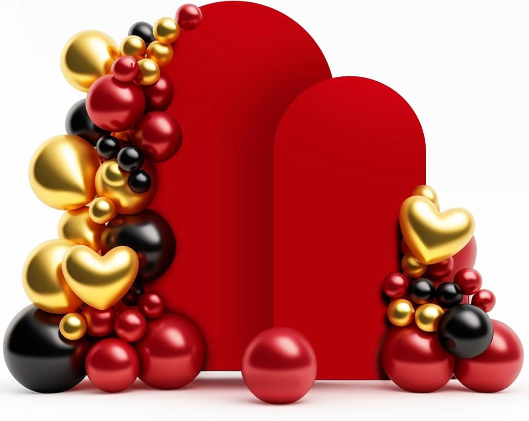 LEBENGURU Set of 2 Upgraded Wedding Arch Cover,Red Spandex Fitted Arch Backdrop Cover, Round Top Chiara Stand Covers for Birthday Party Baby Shower Banquet Balloon Dcor(6FT,7.2ft)