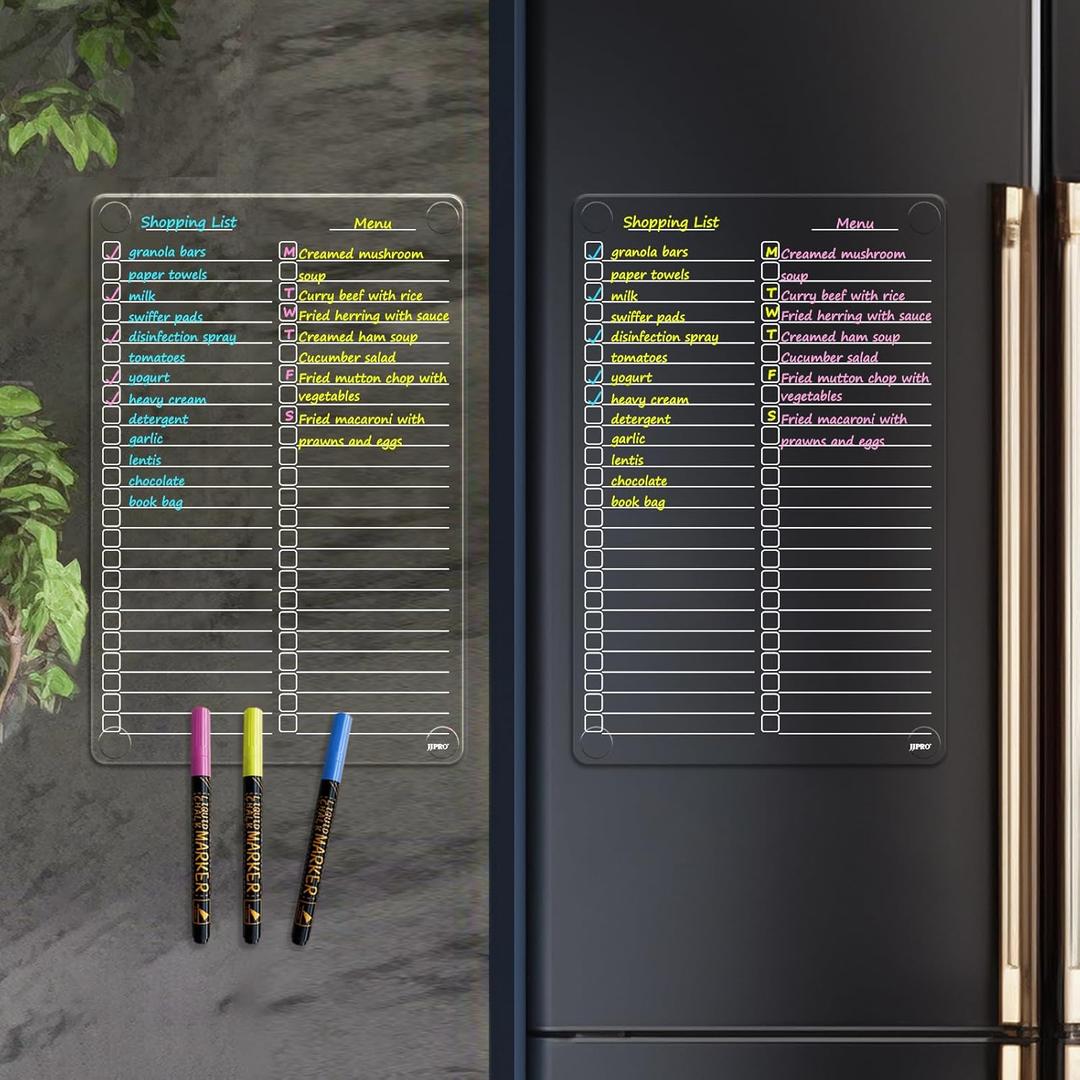 JJPRO Non-Magnetic Dry Erase List Board for Fridge, 8.5"x13" Clear Reusable to Do List for Refrigerator, Grocery List for Refrigerator,Cabinet,Wall&Glass, All Smooth Surfaces