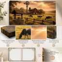 Fochorlo Farmhouse Barn Wall Art 20x36 Inch, Rustic Country Farm Landscape Canvas Print with Windmill and Cows, Vintage Rural Wall Decor for Living Room Kitchen