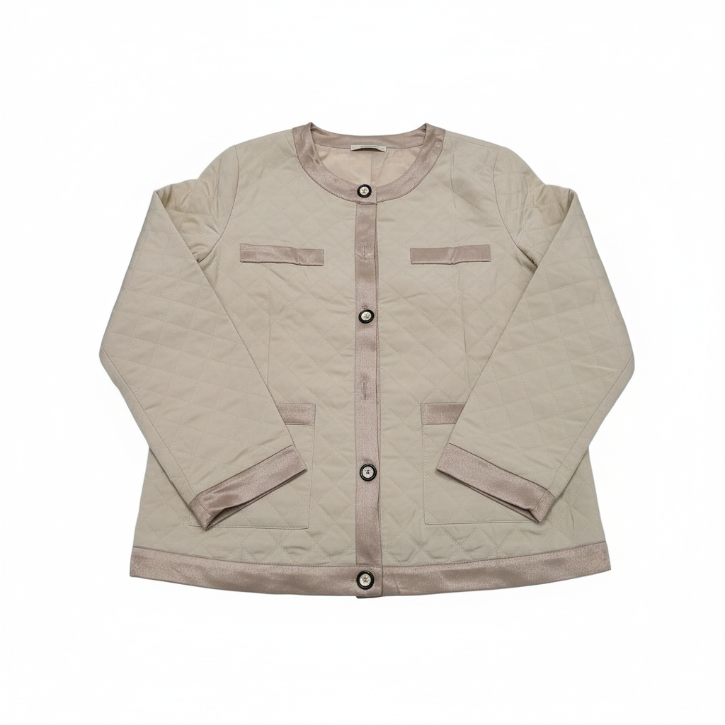 Bebonnie Women's Diamond Quilted Jacket Crew Neck Lightweight Long Sleeve Button Down Winter Coats with Pockets Size M