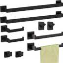Toptowel 8sets Bathroom Accessories Set, Stainless Steel Bathroom Hardware Set, Towel Racks for Bathroom Wall Mounted 24 Inch Bath Towel Bar Set-Matte Black