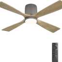 WINGBO 48 inch Flush Mount Ceiling Fan with Lights,Modern Ceiling Fan with Remote,Hugger Ceiling Fans,4 Wood Blades, Quiet 6-Speed DC Motor Low Profile Ceiling Fan, Graphite Finish with Gray Blade