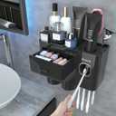 iHave Toothbrush Holders for Bathrooms, 2 Cups Toothbrush Holder Wall Mounted with Toothpaste Dispenser - Large Capacity Tray, Cosmetic Drawer - Tooth Brushing Holder & Bathroom Accessories (Black)