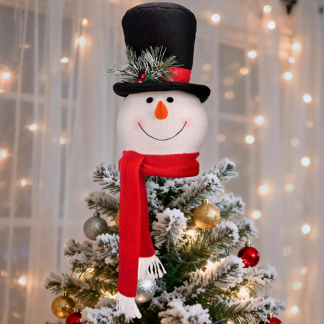 Christmas Tree Topper Snowman  Cute Hugger Santa Xmas Snowman Tree Topper, Christmas Tree Decoration for Holiday & New Year, 11.4" Tall, 6" Hat Diameter