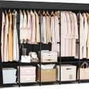 Portable Closet Storage, Portable Wardrobe Closet Organizer Clothes Rack wtih Cover, Hanging Rod, Storage Shelves and Side Pockets, Large Portable Closets for Hanging Clothes, Black (5 Row - 82'' Wide)