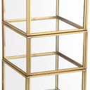 Hipiwe 4-Tiered Gold Glass Jewelry Box Stackable Trinket Organizer Decorative Glass Box Q-tip Holder Cotton Ball and Swab Storage Holder for Bathroom Dresser Office Countertop