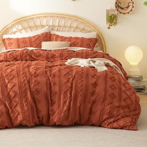 Bedsure Boho Kids Duvet Cover Queen SizeDuvet Insert/Comforter not Included - Tufted Duvet Cover Queenfor All Seasons,Soft Shabby Chic Boho Bedding (Terracotta, 90" x 90")
