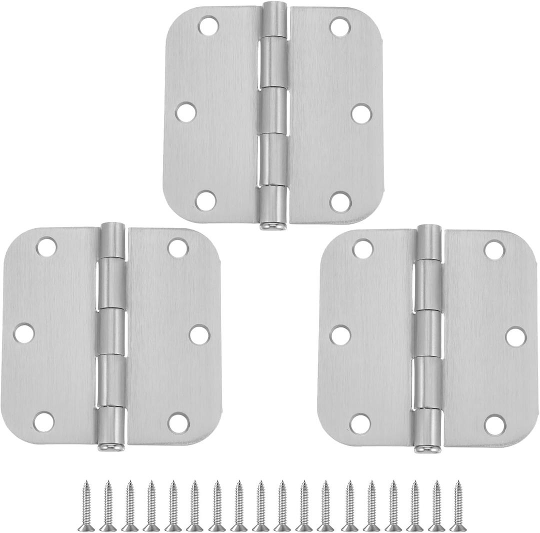 Ball Bearing Door Hinges, 3.5 inch 3 Pack Stainless Steel Door Hinge Bearing 5/8''Radius Corner, Smooth and Quiet Heavy Duty Commercial Grade Exterior Interior Outdoor, Non Removable Pin, Brushed