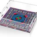 Acrylic Serving Tray with Handle Needlepoint Clear Decorative Tray Countertop Organizer for Home Bathroom Office(8" X 8")