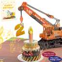 3D Greeting Pop Up 2nd Birthday Card with light and music, Crane Truck card For Boy, Nephew, Grandson, Son, Toddler, with Envelope, Message Card - Open it play: plays hit song 'Happy Birthday'