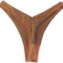 YELAIVP Women's Ruched Back Bikini Bottoms High Cut Bathing Suit Bottoms Cheeky Thong Swimsuit Bottom (Large, 886_brown)
