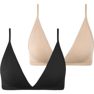 INIBUD Bralette for Women Removable Padded Bra Yoga Seamless V Neck Triangle Adjustable Straps Wireless (Small, Black+cream)