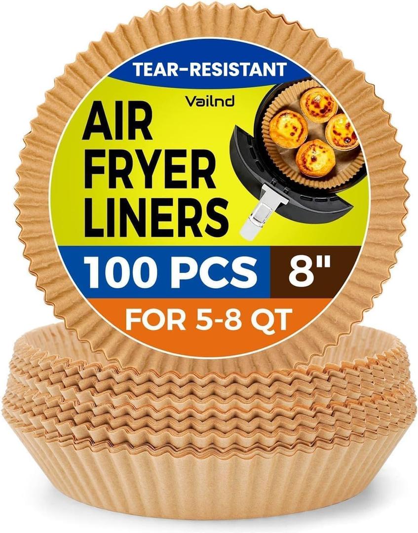 Air Fryer Paper Liners Disposable: 8 Inch Max Xl Large Cooker Air Fryer Disposable Paper Liners, 100Pcs Oil Proof Parchment Sheets Round Basket Bowl Liner for Baking Cooking Food from vailnd