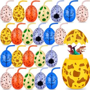Maxcheck 24 Pcs Kids Dinosaur Party Favor Cups with Lids and Straws,10 oz Egg Dinosaur Cups for Birthday Decorations Dino Egg Theme Party Supplies for Boys Girls