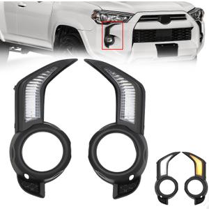 LED Daytime Running Light Fit for Toyota 4Runner 2014-2021 LED DRL Front Fog Turn Signal Lights Function as Dynamic Sequential Turn Signal Lights Amber/White Light, Black