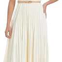 AbleTree Women's Satin Midi Dress Sleeveless Elegant Shirt Collar Pleated A Line Dress with Belt for Office Work Business Casual Wedding Guest Party Beige XL