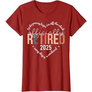 Officially Retired Heart Cute Retirement Gifts For Women T-Shirt, Red, L