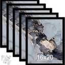 OMAIGAR 16x20 Picture Frame Set of 5, Black Photo Frames for 16 by 20 Poster Photo Canvas Certificate, High Transparent Acrylic Frame on Wall Desktop Horizontal Vertical 16 x 20, Black 