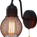 VinTopsh Vintage Black Wall Sconce Light, 1Light Switch Farmhouse Wall Lamp, Industrial Pull Chain Wall Light Fixture for Living Room Bedroom Bathroom Kitchen Hallway Doorway (Shade15cm)