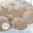 Mallify 5-in-1 Thick & Plush Baby Play Gym, Baby Play Mats for Floor, Tummy Time Mat with 6 Toys, Convertible Stage-Based Developmental from Babies to Toddlers, Ball Pit, Brown