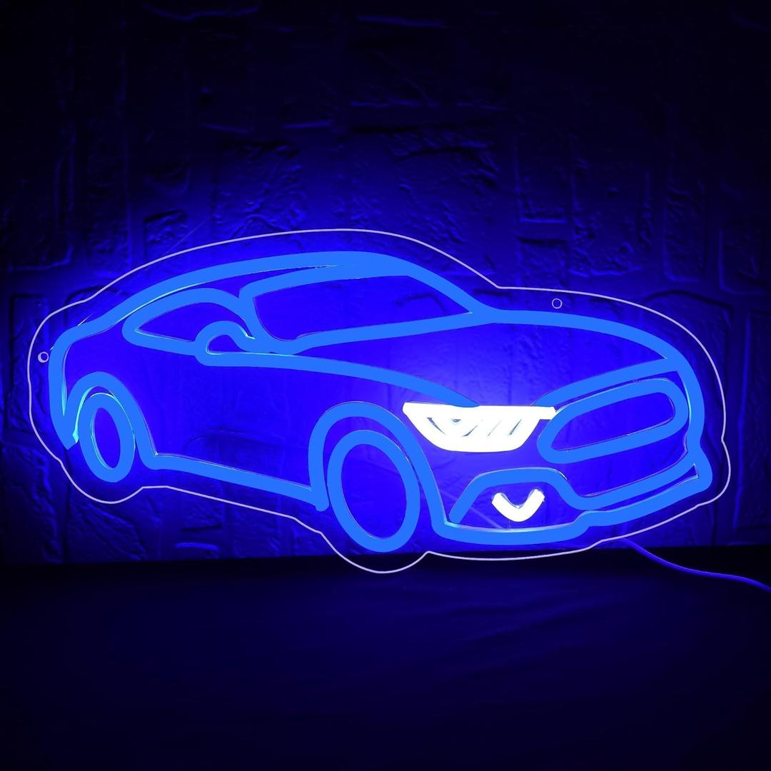 Car Neon Sign for Wall Decor Led Car Sign for Auto Room Garage Repair Shop LED Wall Signs for Boys Space Man Cave Playroom Dad Kids Husband Birthday Christmas Dccor Size 16.1 * 8.2 inches(JTD201) (Blue)