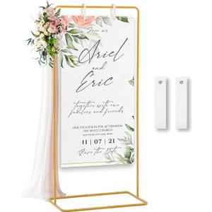 Wedding Sign Holder,Adjustable Welcome to Our Wedding Sign Stand with 2 Leather Sign Hanging Straps,Wedding Seating Chart Stand for Party,Baby Shower,Graduation Ceremony(Posters Excluded) (68.9inch-1PCS, Gold)