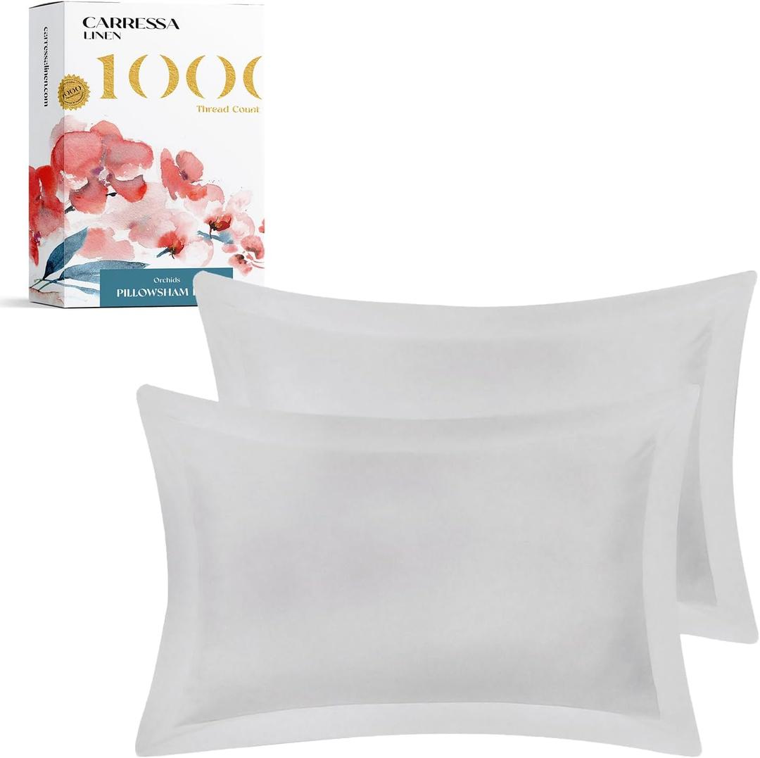 Carressa Linen 100% Egyptian Cotton Pillow Shams - 1000 Thread Count Pack of 2 Silver Pillow Shams, 20 x 36 Cushion Cover, Super Soft Decorative Pillow Cover, Cooling Pillow Sham (Envelope Closure)