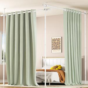 AKTOP Room Divider, No Drilling Curtain Tension Rods Wall Divider for Room Separation, 4-10ft(H) 30-147"(W) Adjustable, Heavy Duty Floor to Ceiling Space Separator Privacy Dividers for Rooms, White