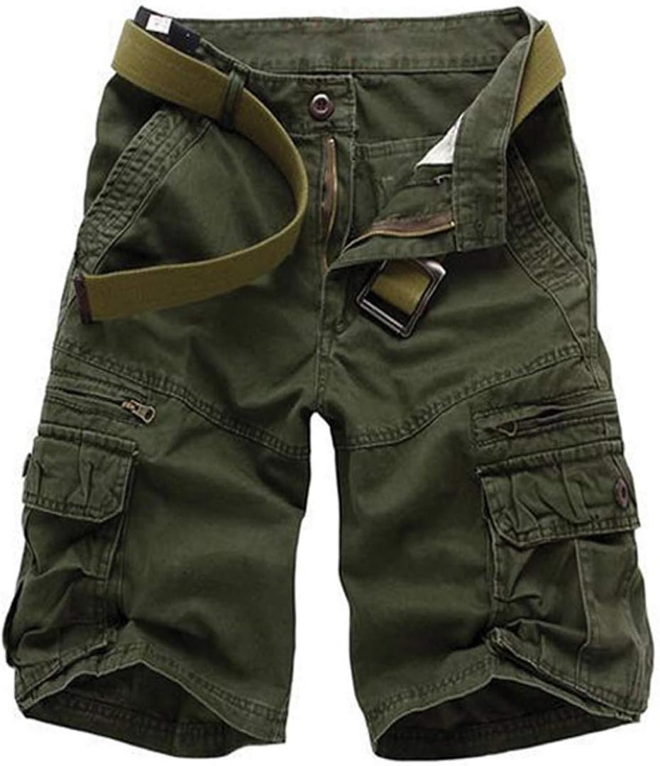 Men's Lightweight Multi Pocket Casual Outdoor Twill Cargo Shorts with Zipper Pockets with 8 Pockets No Belt (34, Green)
