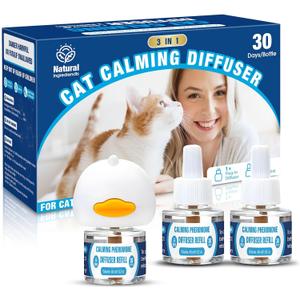 Cat Calming Pheromones Diffuser: 3-in-1 Kit Cat Appeasing Pheromone Diffuser to Calm (1 Plugin+2x48ml Refills) for Comfort Reduces Stress Anxiety, Long-Lasting Appeasing Pheromone for Pet Cat (3in1)