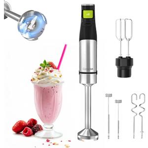 Consciot 4-in-1 Immersion Blender Handheld Max 1100W, Corded Stick Emulsifier with Entire Stainless Steel Blender Shaft, Trigger Speed Control, For Blending, Beating, Frothing, Mixing & More, Non-BPA