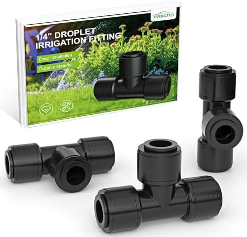 EVOULTES 1Pack 1/4" Quick Connect Drip Irrigation Tee Fittings for 1/4 Inch Irrigation Tubing, Leak Free Fitting for Drip Irrigation System, Durable & Easy to Install for Gardens & Farms